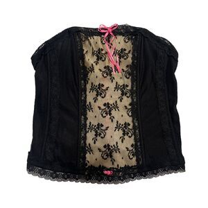 NWT Cacique Strapless Corset 14 / 16 Black Pink Y2K